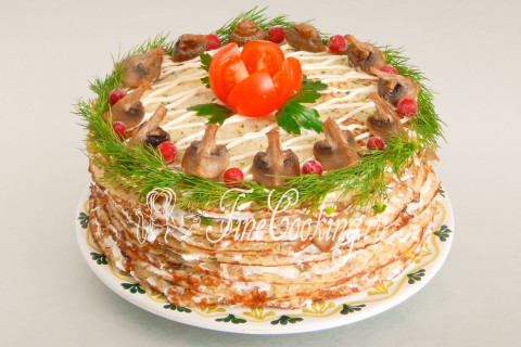 Блинный торт с курицей и грибами. Шаг 28