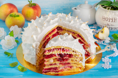 Домашний блинный торт с яблоками и вишней. Шаг 29